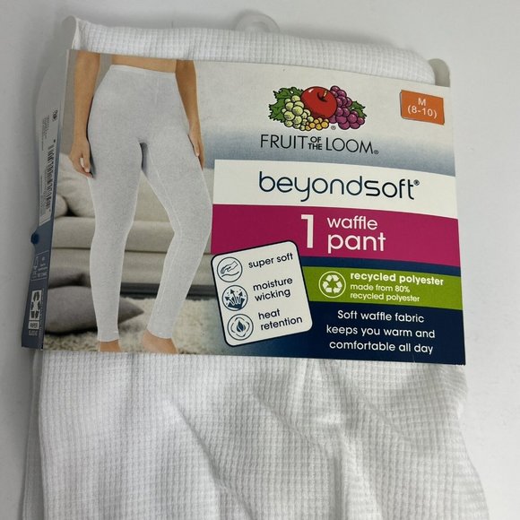 Fruit Of The Loom Womens Beyond Soft Waffle Pant Size Medium 8-10 White Thermal - Picture 12 of 12